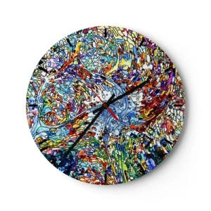 Horloge murale - Pendule murale - Une mosaïque colorée dans un style abstrait plein d'énergie - 30x30cm - Goutte de vitrail - Décoration murale moderne pour le salon, la cuisine et la chambre ARTTOR