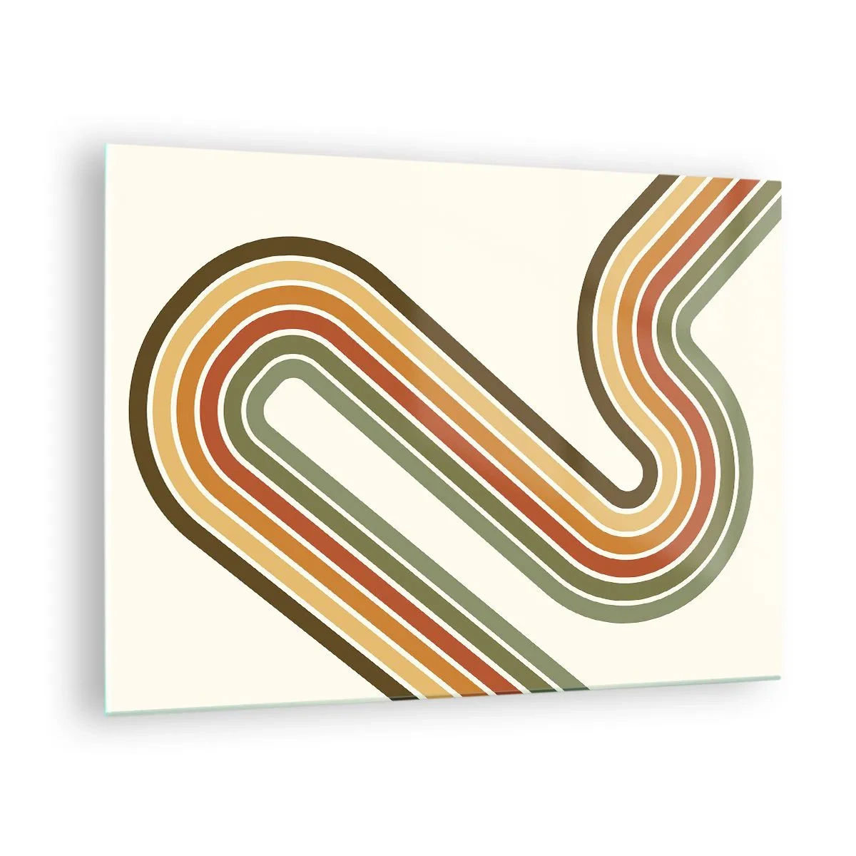 Impression sur verre - Image sur verre - Abstraction géométrique de style rétro avec des lignes ondulées - 70x50cm - En zig zag vers le but - Décoration murale moderne pour le salon et la chambre ARTTOR