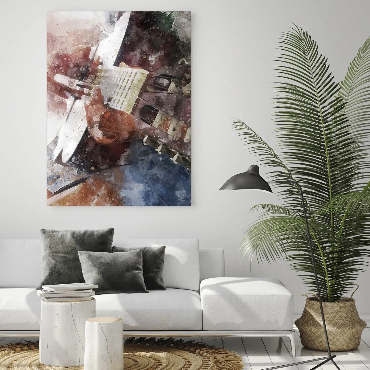 Impression sur verre - Image sur verre - Une aquarelle d'un guitariste artistique - 50x70cm - Et qu'en pensez-vous ? - Décoration murale moderne pour le salon et la chambre ARTTOR