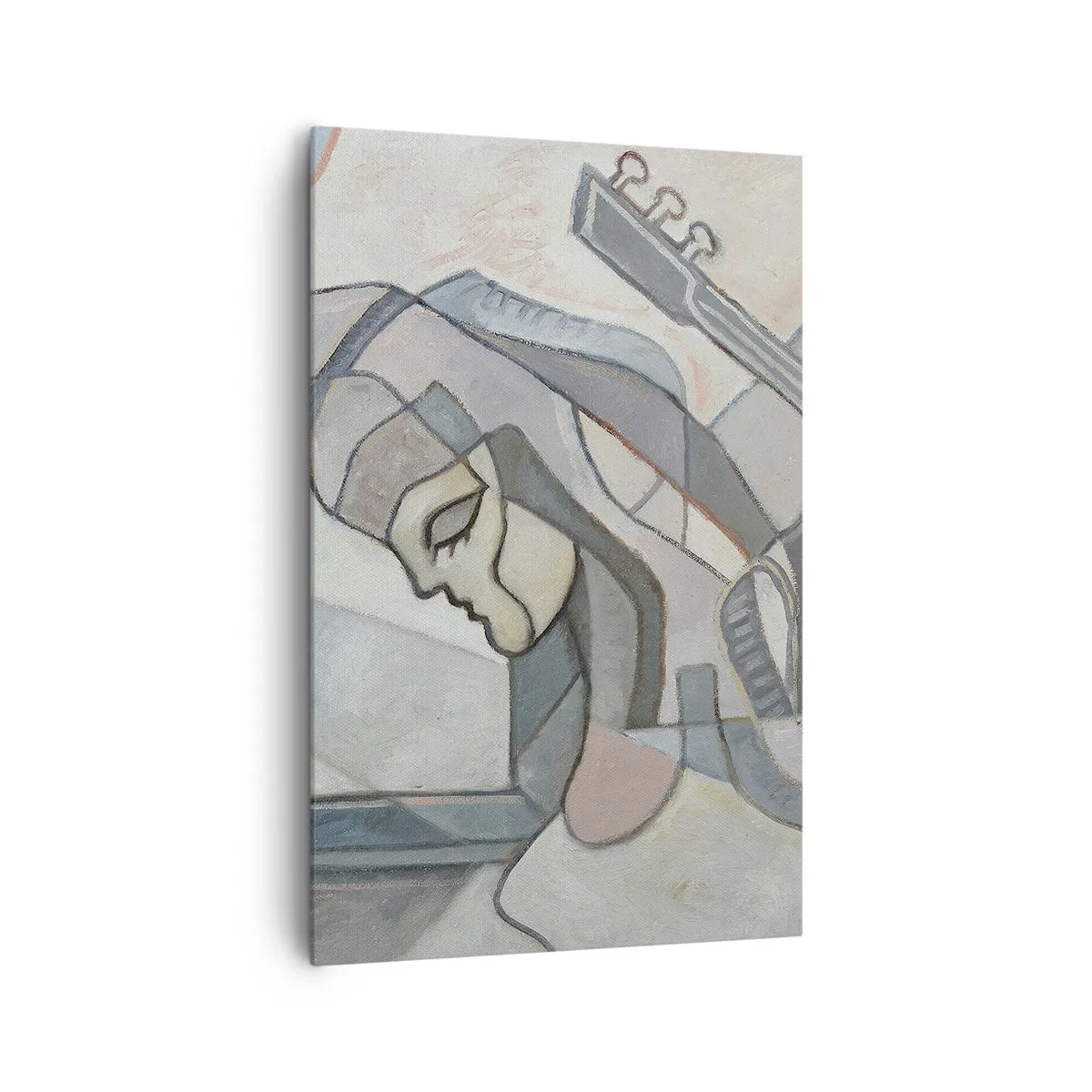 Impression sur toile - Image sur toile - Une figure abstraite avec une guitare aux couleurs pastel. - 80x120cm - Au pouvoir de la musique - Décoration murale moderne pour le salon et la chambre ARTTOR