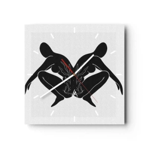 Horloge murale - Pendule murale - Silhouettes noires en position symétrique sur fond blanc - 30x30cm - Une âme commune - Décoration murale moderne pour le salon et la chambre ARTTOR