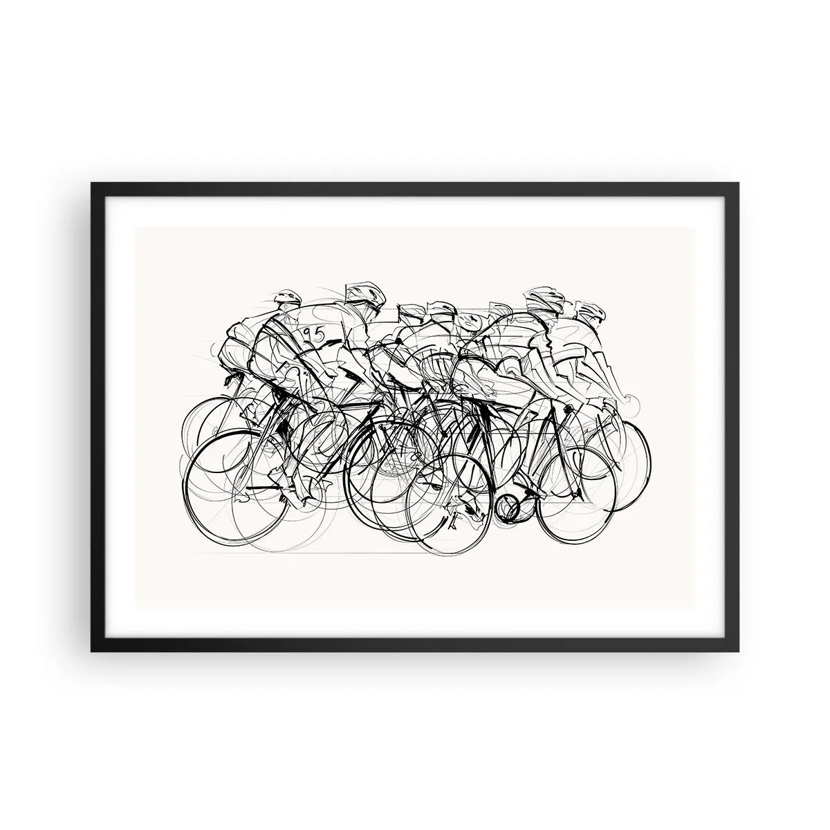 Affiche dans un cadre noir - Poster - Un groupe de cyclistes en mouvement dans un style minimaliste - 70x50cm - Ensemble en équipe - Décoration murale moderne pour le salon et la chambre ARTTOR