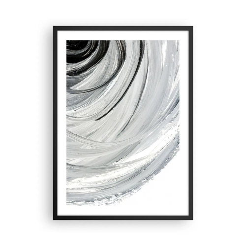 Affiche dans un cadre noir - Poster - Abstraction dynamique dans les tons de noir, blanc et gris - 50x70cm - Composition orbitale - Décoration murale moderne pour le salon et la chambre ARTTOR