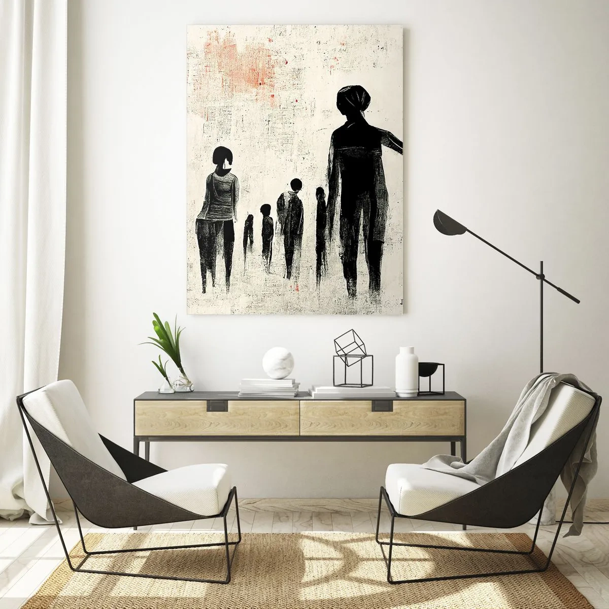 Impression sur verre - Image sur verre - Figures dans une composition monochrome sur fond clair - 80x120cm - Contre la solitude - Décoration murale moderne pour le salon et la chambre ARTTOR