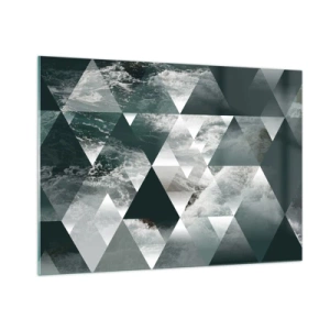 Impression sur verre - Image sur verre - Composition abstraite de triangles avec un motif de vagues d'eau - 100x70cm - Point de vue de cristal - Décoration murale moderne pour le salon et la chambre ARTTOR