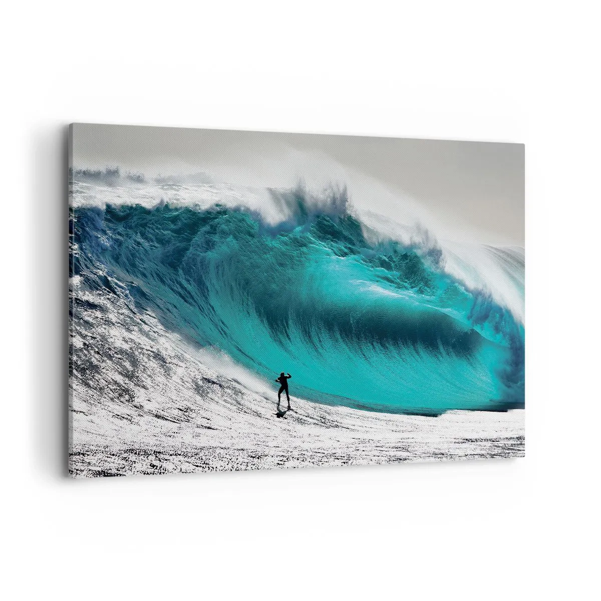 Impression sur toile - Image sur toile - Surfeur devant une énorme vague - 120x80cm - Challenge accepté - Décoration murale moderne pour le salon et la chambre ARTTOR