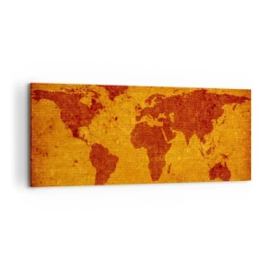 Impression sur toile - Image sur toile - Carte du monde vintage sur fond marron et or. - 120x50cm - Invitation au voyage - Décoration murale moderne pour le salon et la chambre ARTTOR
