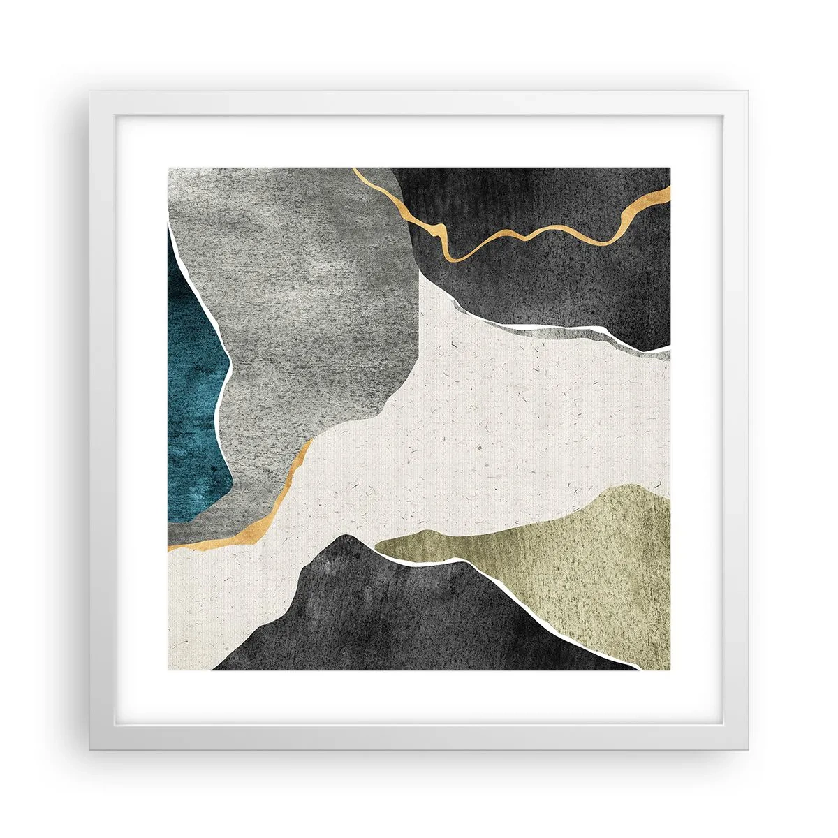 Affiche dans un cadre blanc - Poster - Composition mosaïque avec un fil d'or - 40x40 cm