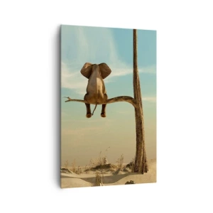 Impression sur toile - Image sur toile - Un éléphant assis sur une branche surplombant un paysage désertique - 80x120cm - Nouveau point de vue - Décoration murale moderne pour le salon et la chambre ARTTOR