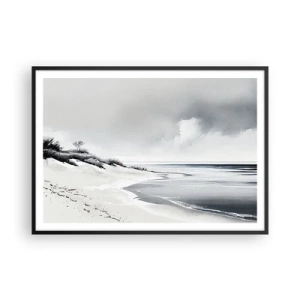 Affiche dans un cadre noir - Poster - Une plage aux tons sobres de gris et de bleu - 100x70cm - Ensemble depuis toujours - Décoration murale moderne pour le salon et la chambre ARTTOR
