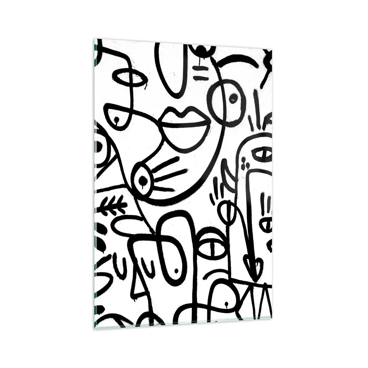 Impression sur verre - Image sur verre - Dessins abstraits en noir et blanc avec des motifs faciaux - 80x120cm - Visages et mirages - Décoration murale moderne pour le salon et la chambre ARTTOR