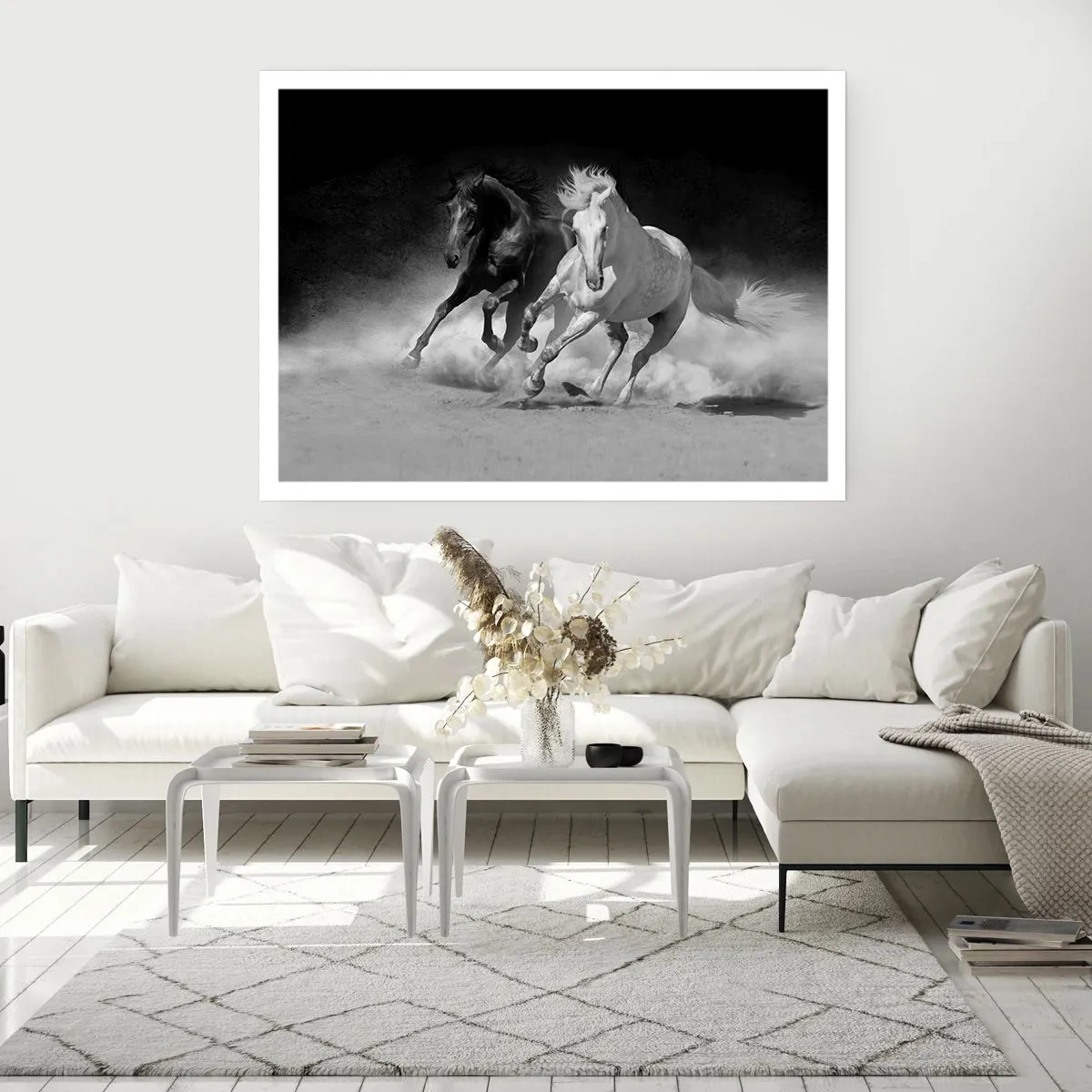 Affiche - Poster - Chevaux au galop en noir et blanc - 100x70cm - Galop de la liberté - Décoration murale moderne pour le salon et la chambre ARTTOR
