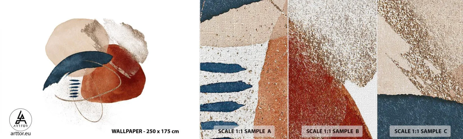 Échantillon de Papier Peint Premium Canvas - Composition ovale - Abstraction, Morceau, Modèle moderne - 100x30 cm