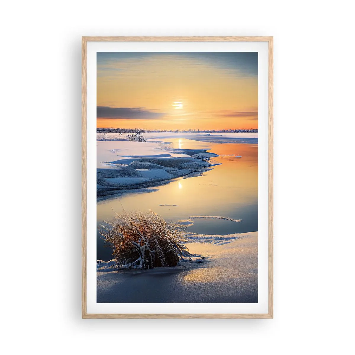 Affiche dans un chêne clair - Poster - Coucher de soleil d'hiver - 61x91 cm