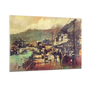 Impression sur verre - Image sur verre - Un paysage de rue dans un style pictural avec un motif de pont et de canal. - 120x80cm - La vie comme une richesse de gris - Décoration murale moderne pour le salon et la chambre ARTTOR