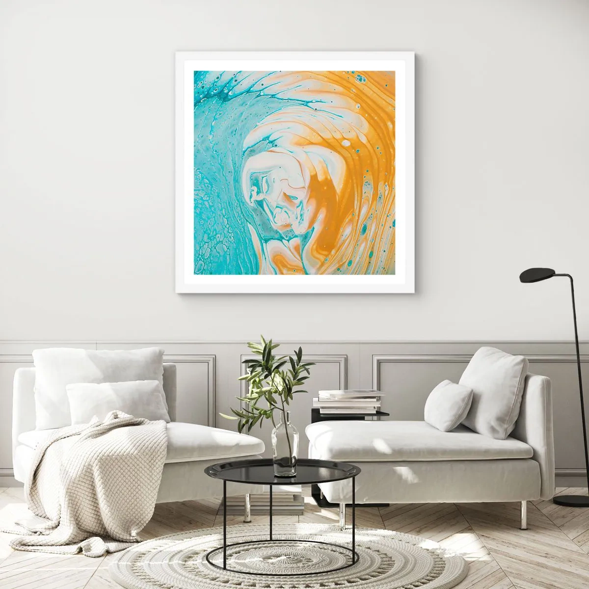 Affiche dans un cadre blanc - Poster - Tourbillon pastel - 40x40 cm