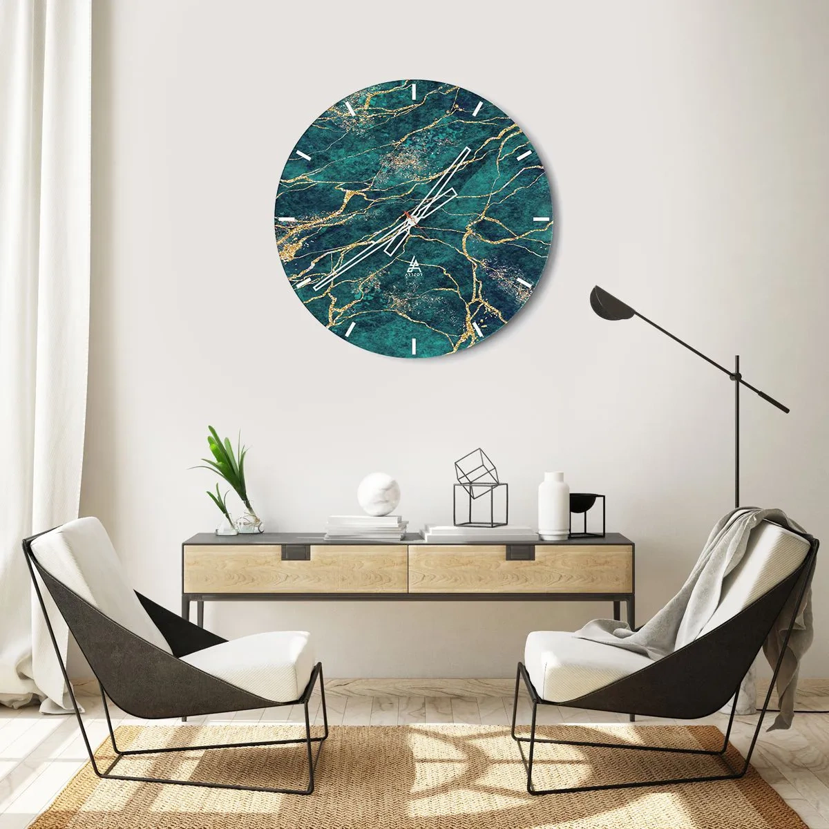 Horloge murale - Pendule murale - Un motif vert et or ressemblant à un minéral avec des veines d'or - 30x30cm - Mine d'or - Décoration murale moderne pour le salon, la cuisine et la chambre ARTTOR