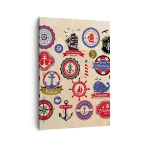 Impression sur toile - Image sur toile - Une collection de graphiques et de symboles nautiques sur fond clair - 50x70cm - La fraternité de la voile - Décoration murale moderne pour le salon et la chambre ARTTOR