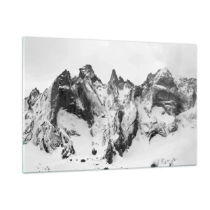 Impression sur verre - Image sur verre - Des sommets enneigés en noir et blanc - 120x80cm - Crête dangereuse de granit - Décoration murale moderne pour le salon et la chambre ARTTOR