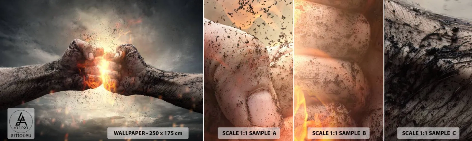 Échantillon de Papier Peint Autocollant Deluxe Sticker - Lève-toi pour le combat - Abstraction, Main serrée, Forcer - 100x30 cm