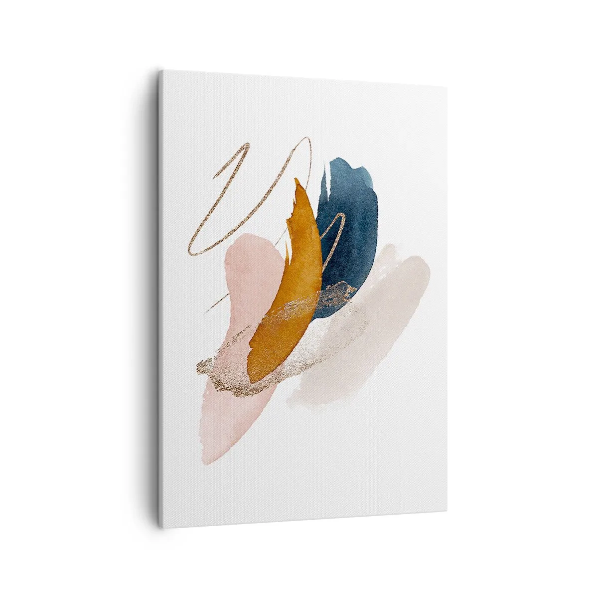 Impression sur toile - Image sur toile - Traits abstraits aux couleurs pastel avec des accents dorés - 50x70cm - Composition ailée - Décoration murale moderne pour le salon et la chambre ARTTOR