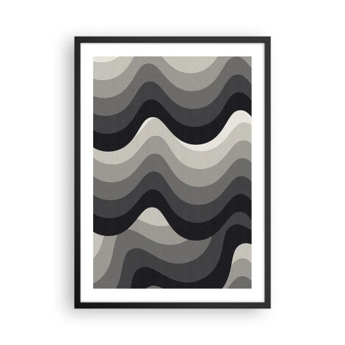 Affiche dans un cadre noir - Poster - Vagues géométriques dans des tons de noir et de gris - 50x70cm - Vague après vague - Décoration murale moderne pour le salon et la chambre ARTTOR