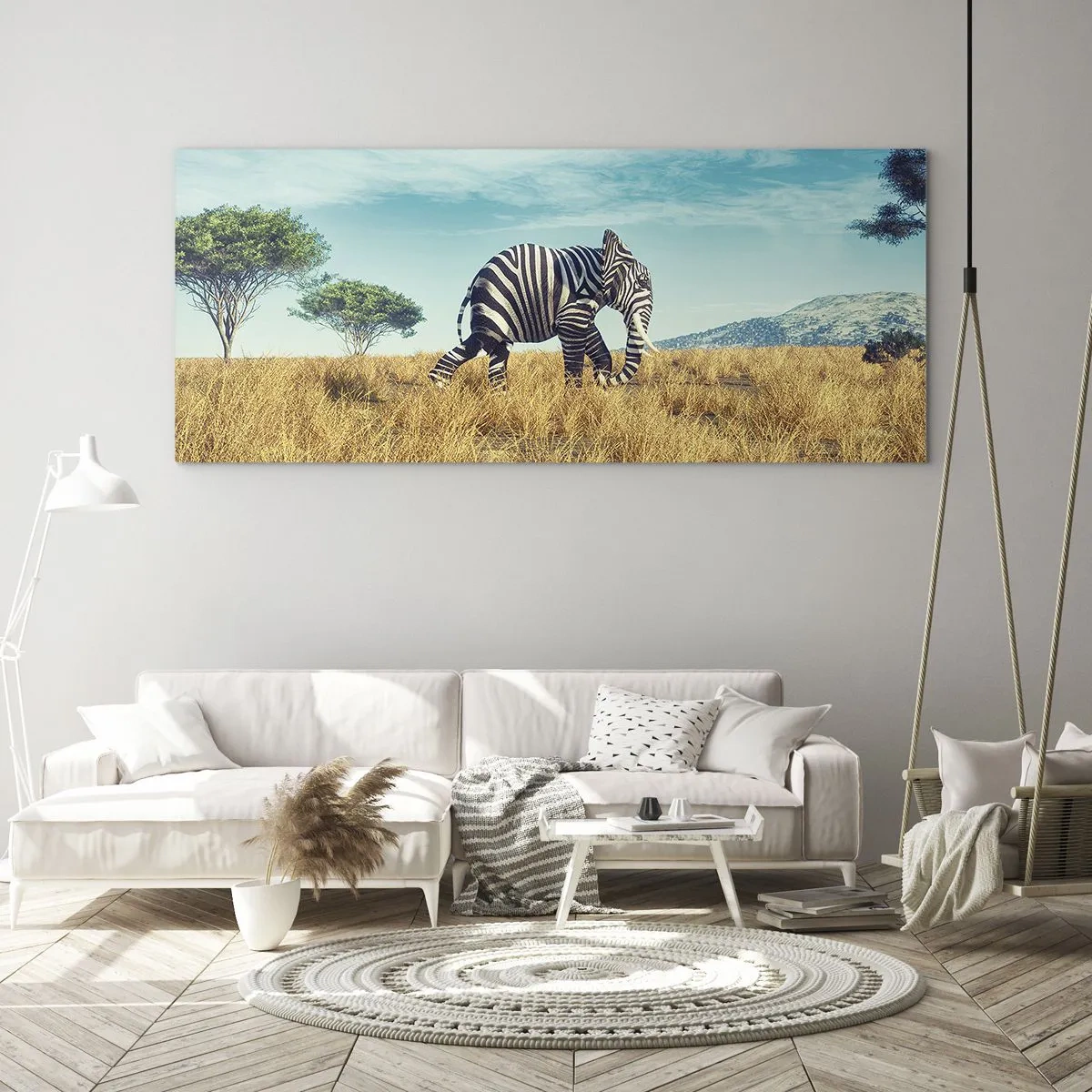 Impression sur verre - Image sur verre - Zèbre dans un paysage africain - 120x50cm - Le gris n'est déjà plus à la mode - Décoration murale moderne pour le salon et la chambre ARTTOR