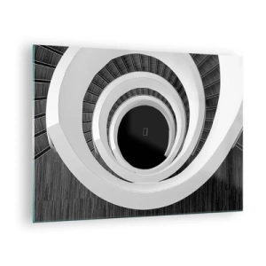 Impression sur verre - Image sur verre - Escalier en colimaçon noir et blanc vu d'en haut - 70x50cm - Les choses concrêtes - Décoration murale moderne pour le salon et la chambre ARTTOR