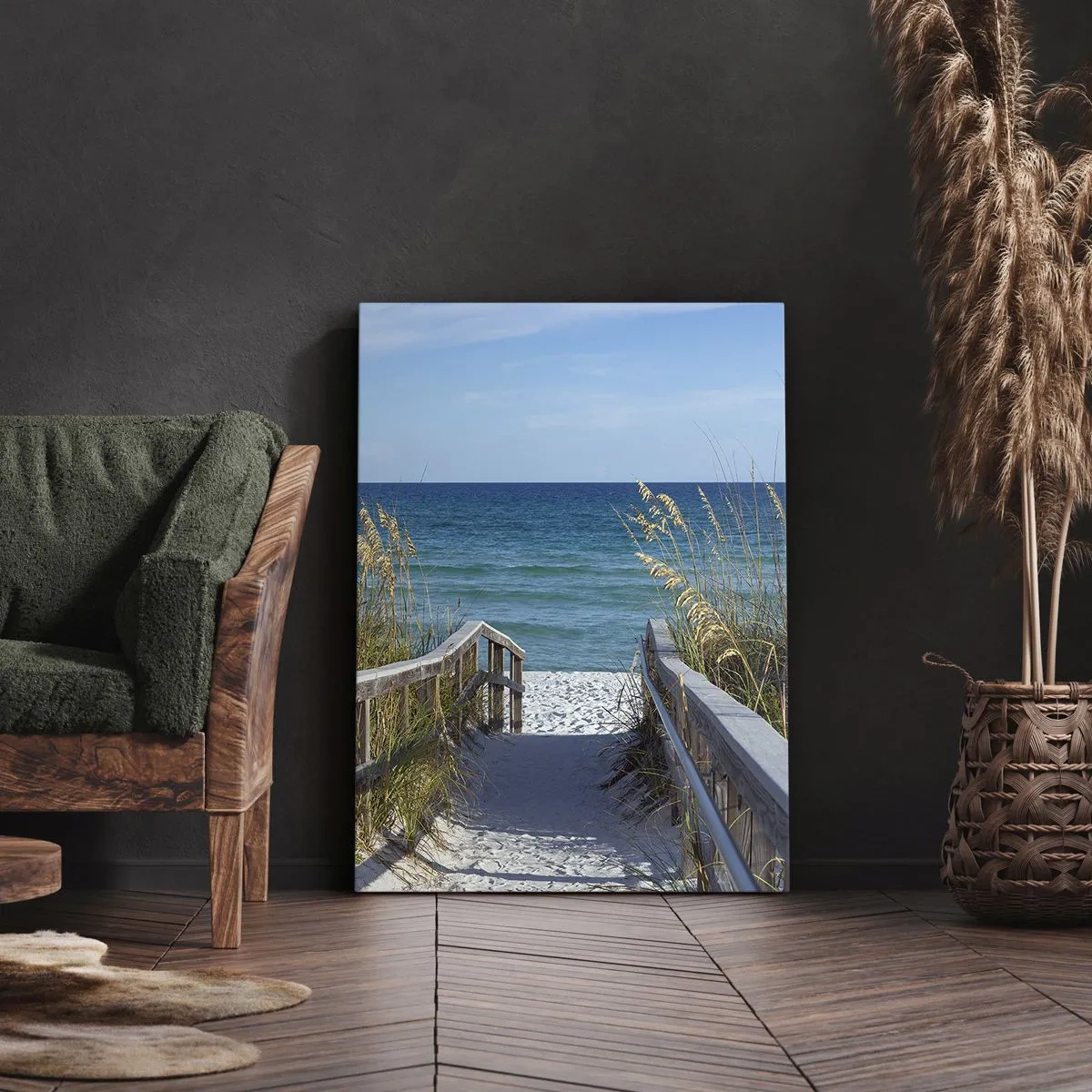 Impression sur toile - Image sur toile - Chemin vers la plage avec vue sur la mer - 50x70cm - Au soleil, sous le vent - Décoration murale moderne pour le salon et la chambre ARTTOR