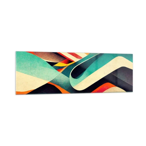 Impression sur verre - Image sur verre - Vagues abstraites colorées dans une composition dynamique - 160x50cm - Composition intense - Décoration murale moderne pour le salon et la chambre ARTTOR