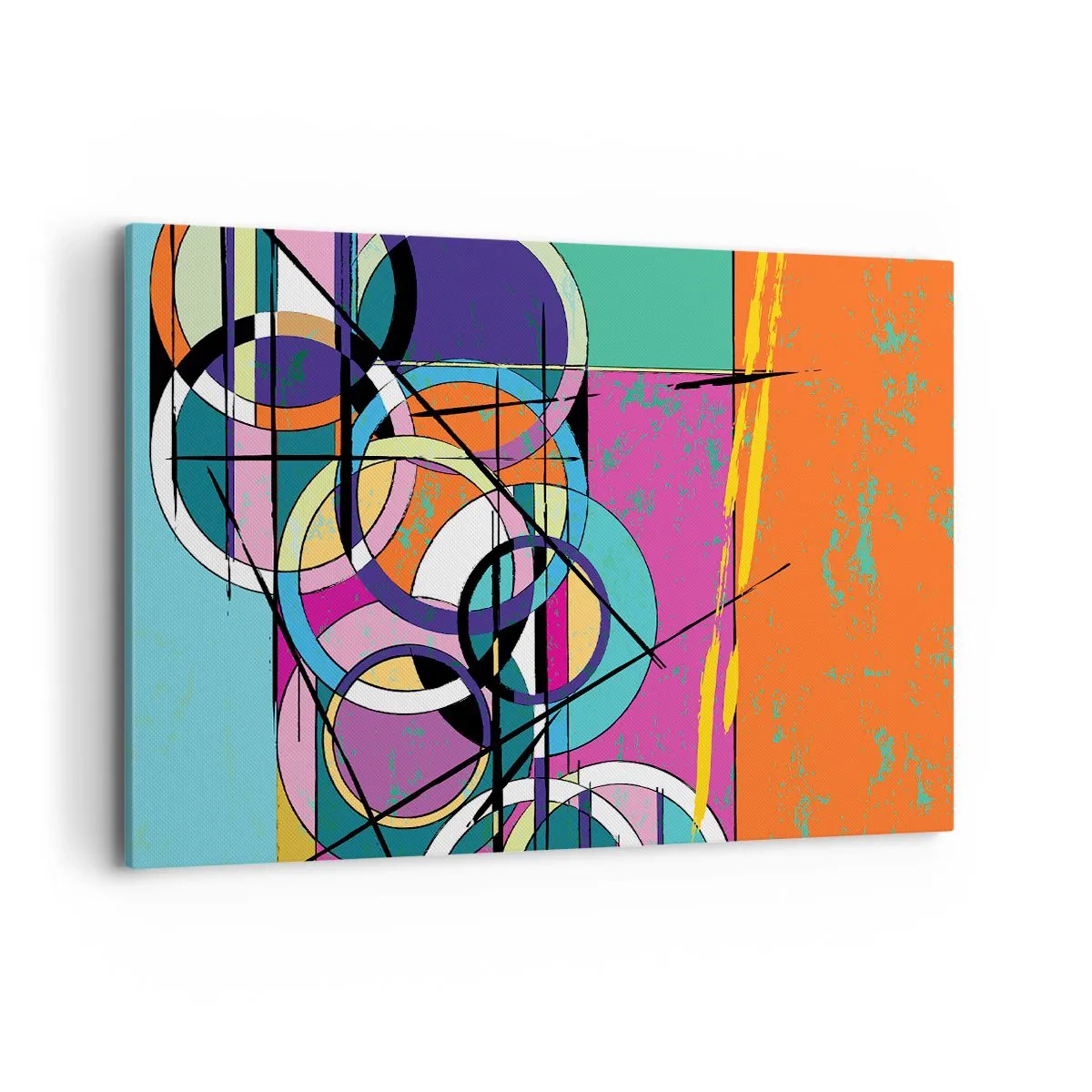 Impression sur toile - Image sur toile - Abstraction colorée avec des cercles géométriques - 120x80cm - Roues sur roues - Décoration murale moderne pour le salon et la chambre ARTTOR