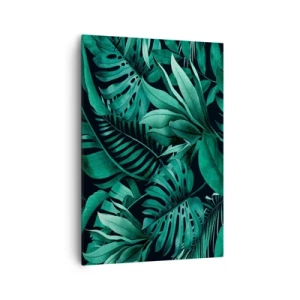 Impression sur toile - Image sur toile - Feuilles tropicales aux nuances de vert intense - 70x100cm - Profondeur du vert tropical - Décoration murale moderne pour le salon et la chambre ARTTOR