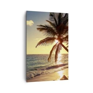 Impression sur toile - Image sur toile - Coucher de soleil tropical sur une plage avec des palmiers - 80x120cm - L'été sous les palmiers - Décoration murale moderne pour le salon et la chambre ARTTOR