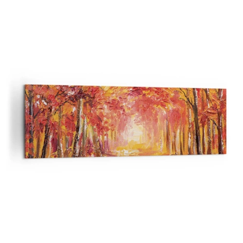 Impression sur toile - Image sur toile - Forêt d'automne aux tons cuivrés et dorés - 160x50cm - Forêt de cuivre - Décoration murale moderne pour le salon et la chambre ARTTOR