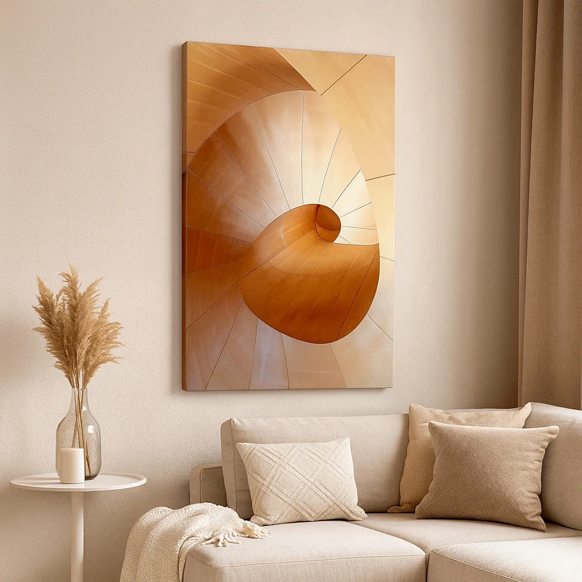 Impression sur toile - Image sur toile - Spirale abstraite dans les tons bois et marron clair - 50x70cm - Serpentin architectural - Décoration murale moderne pour le salon et la chambre ARTTOR
