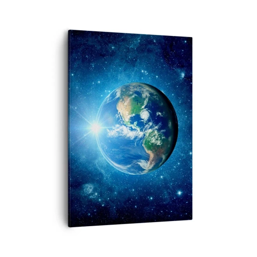 Impression sur toile - Image sur toile - La Terre dans l'espace entourée d'étoiles et de lumière - 50x70cm - Nous sommes au paradis - Décoration murale moderne pour le salon et la chambre ARTTOR
