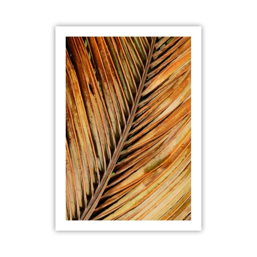 Affiche - Poster - Gros plan d'une feuille sèche dans des tons de brun et d'or. - 50x70cm - Or de noix de coco - Décoration murale moderne pour le salon et la chambre ARTTOR