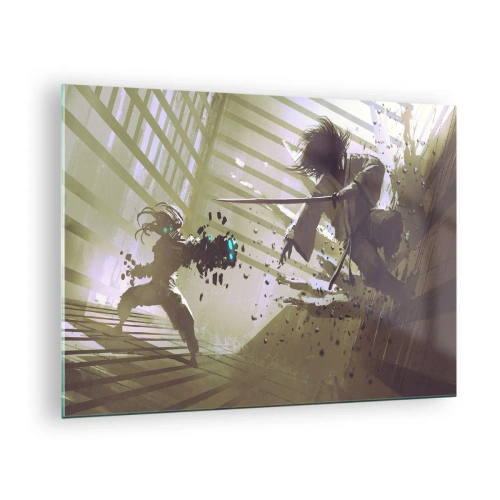 Impression sur verre - Image sur verre - Duel de samouraïs dans une scène dynamique - 70x50cm - Et tu peux être un samouraï - Décoration murale moderne pour le salon et la chambre ARTTOR