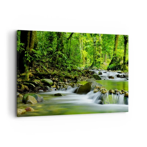 Impression sur toile - Image sur toile - Un ruisseau dans une forêt tropicale luxuriante - 120x80cm - Nager dans un océan de verdure - Décoration murale moderne pour le salon et la chambre ARTTOR
