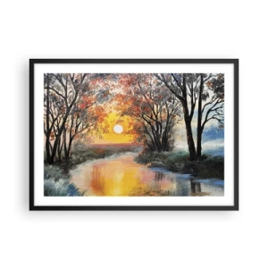 Affiche dans un cadre noir - Poster - Coucher de soleil sur la rivière dans un paysage d'automne - 70x50cm - Climats de printemps - Décoration murale moderne pour le salon et la chambre ARTTOR