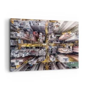 Impression sur toile - Image sur toile - Une vue plongeante sur une ville pleine de gratte-ciels - 120x80cm - Salutations de Hong-Kong - Décoration murale moderne pour le salon et la chambre ARTTOR