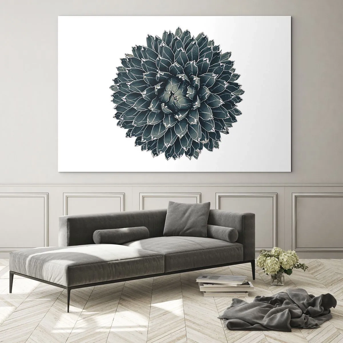Impression sur verre - Image sur verre - Motif symétrique d'une plante succulente sur fond blanc - 120x80cm - Étoile du désert - Décoration murale moderne pour le salon et la chambre ARTTOR