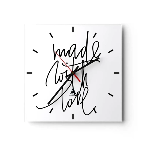 Horloge murale - Pendule murale - Inscription noire « Made with love » sur fond blanc - 30x30cm - La meilleure marque - Décoration murale moderne pour le salon et la chambre ARTTOR