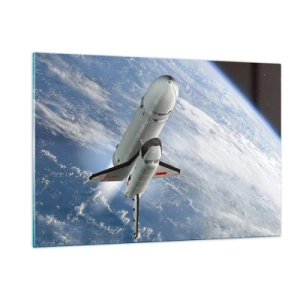 Impression sur verre - Image sur verre - Une navette spatiale décollant dans l'espace avec la Terre en arrière-plan. - 120x80cm - Ascension cosmique - Décoration murale moderne pour le salon et la chambre ARTTOR