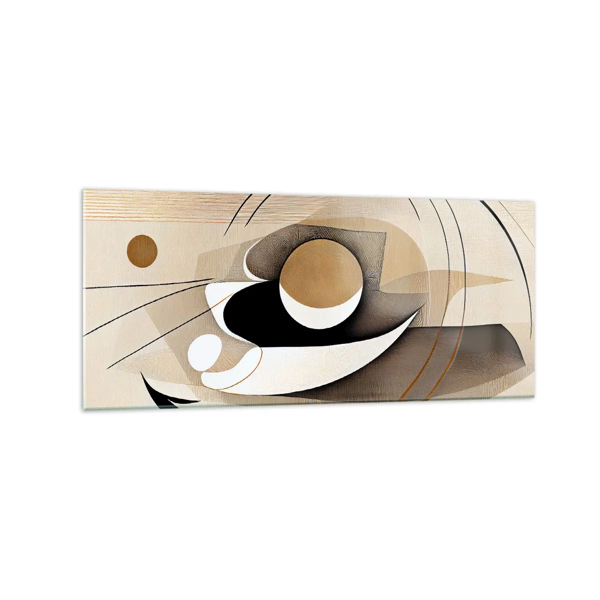 Impression sur verre - Image sur verre - Composition abstraite dans les tons beige et noir - 120x50cm - Composition : l'essence des choses - Décoration murale moderne pour le salon et la chambre ARTTOR