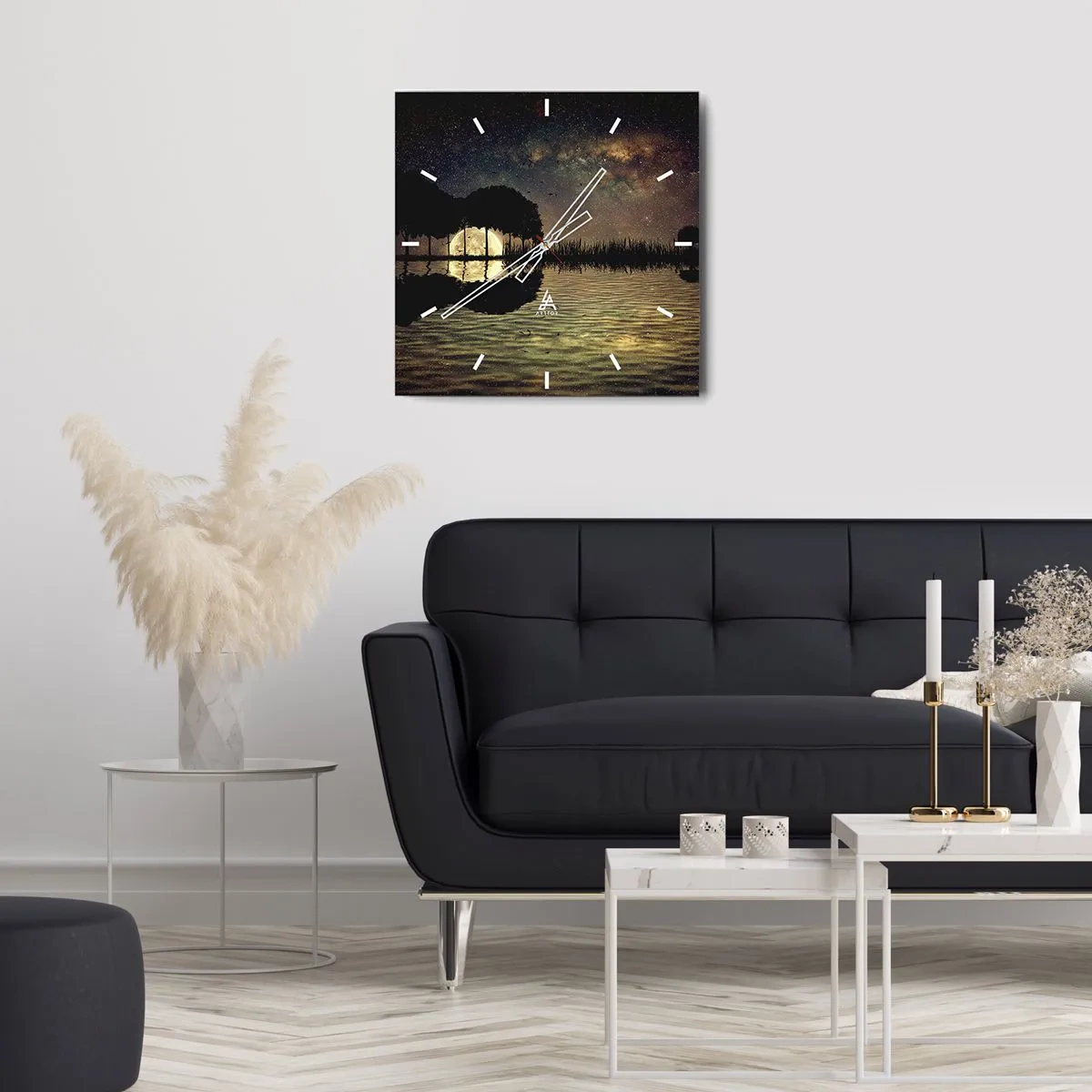 Horloge murale - Pendule murale - Une nuit magique avec des arbres et la lune se reflétant sur l'eau - 30x30cm - Nuit au bout du monde - Décoration murale moderne pour le salon et la chambre ARTTOR