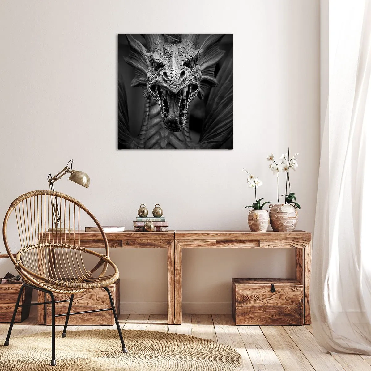 Impression sur toile - Image sur toile - Un dragon imaginaire grisâtre - 50x50 cm