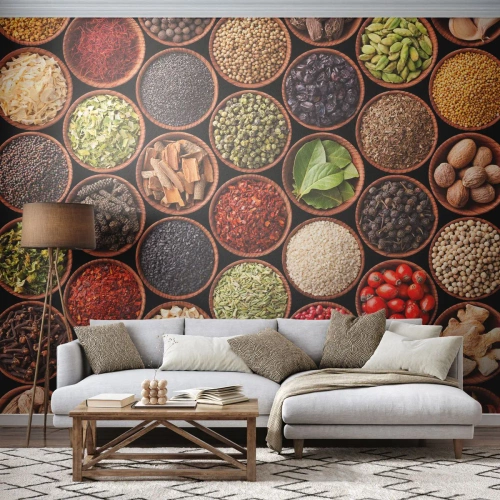 Papier Peint Autocollant Deluxe Sticker - Toutes les saveurs du monde - La gastronomie, Épices, Herbes séchées - 250x175 cm