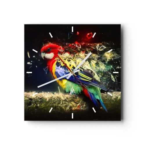 Horloge murale - Pendule murale - Un perroquet aux couleurs vives sur un fond d'effets de lumière - 30x30cm - Messager d'éclat - Décoration murale moderne pour le salon et la chambre ARTTOR