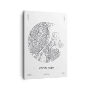 Impression sur toile - Image sur toile - Une carte de Copenhague dans un style minimaliste en noir et blanc. - 50x70cm - Anatomie de Copenhague - Décoration murale moderne pour le salon et la chambre ARTTOR